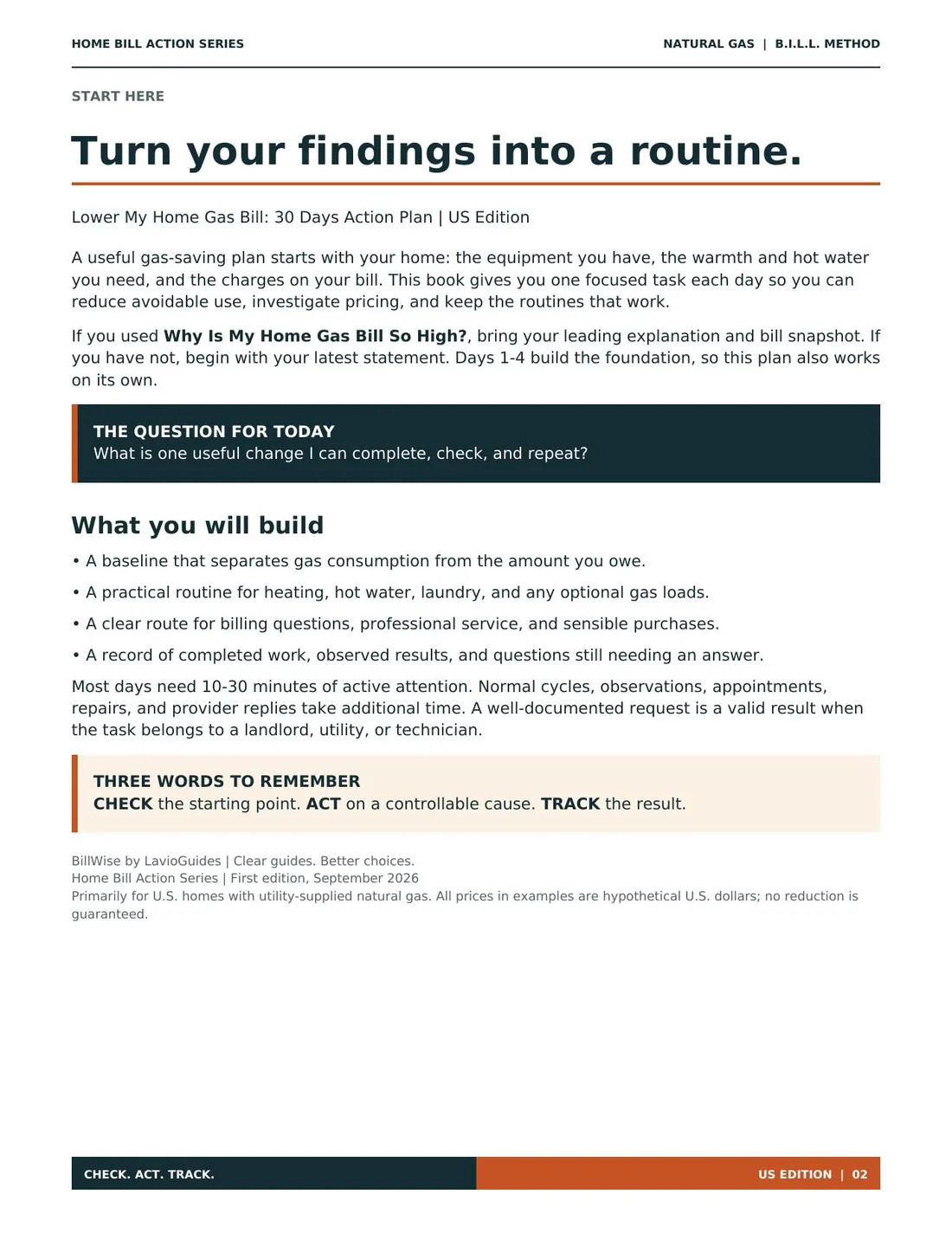 Start Here page from the Home Gas 30-Day Action Plan