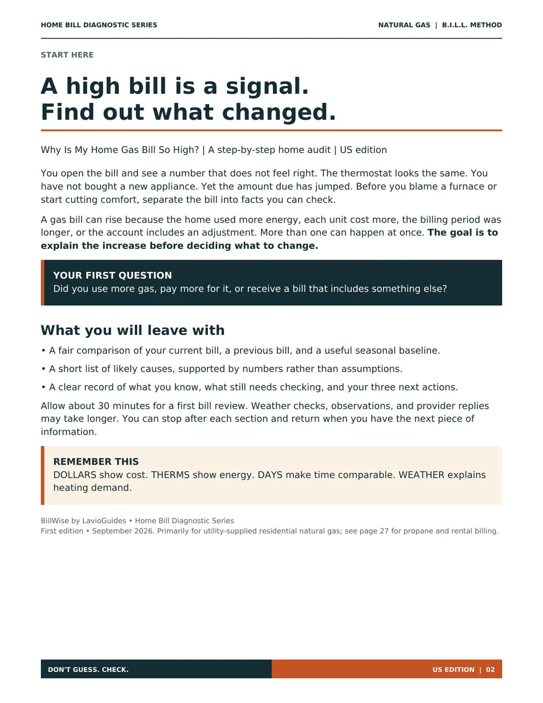 Start Here page from the Home Gas Diagnostic Guide